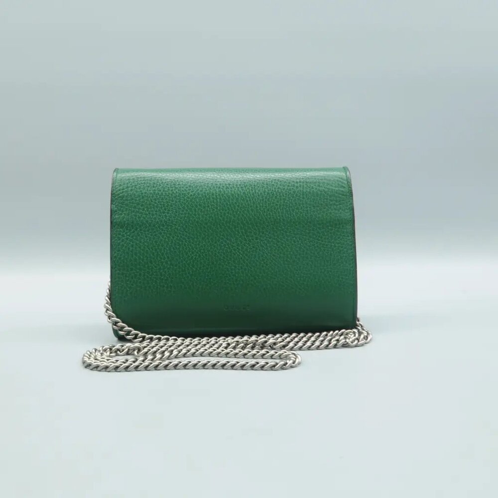 100% Authentic GUCCI Dionysus Chain Wallet Green Leather Shoulder Bag - Picture 2 of 12